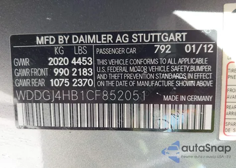 2012 Mercedes-Benz C 250 from USA, damaged, VIN WDDGJ4HB1CF852051